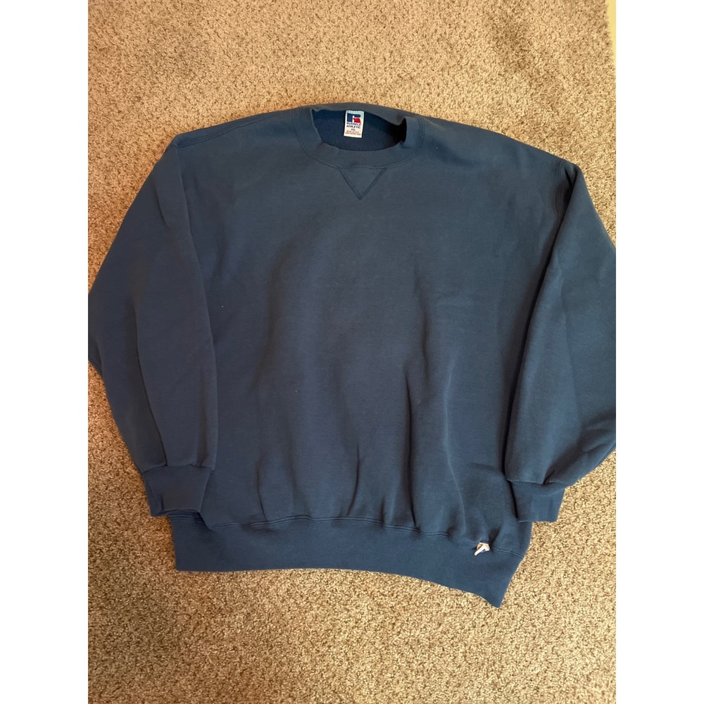 Vintage 90s Russell Athletic Men's Sweatshirt XXL Blue Crew Neck Pullover Stains